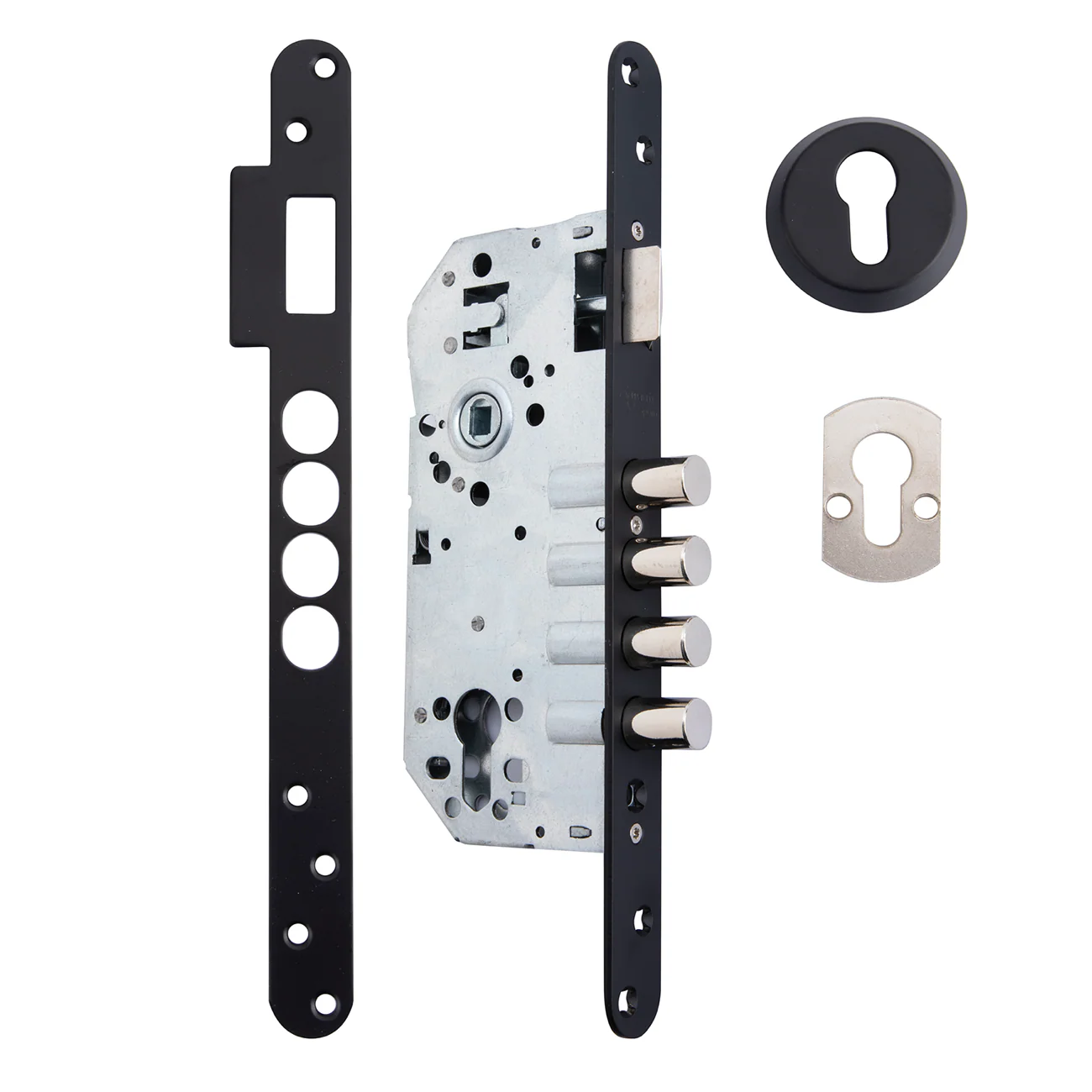 Cerradura de seguridad de 60mm canto redondo con 4 bulones de acero acabado negro - Image 3