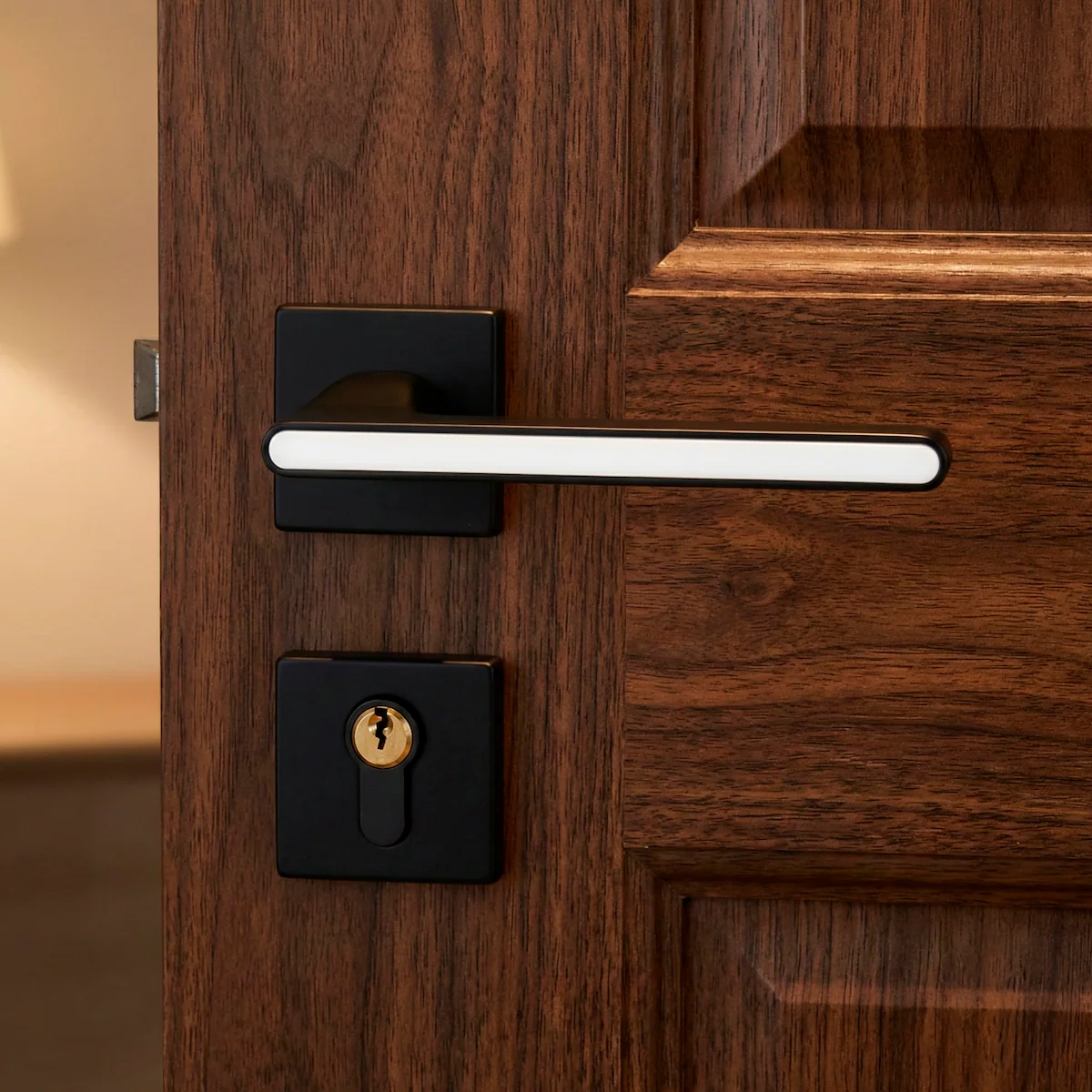 Manilla de zamak modelo 810N con roseta cuadrada en acabado negro para puertas - Image 4