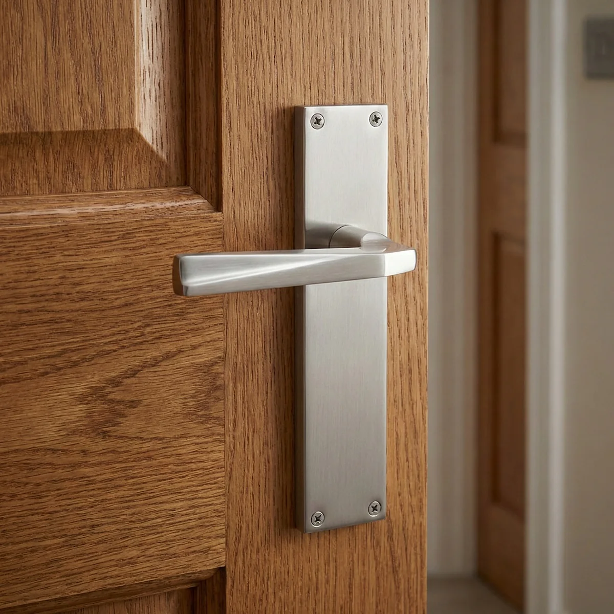 Manilla con placa rectangular de zamak acabado níquel satinado para puertas modelo '208' - Image 4