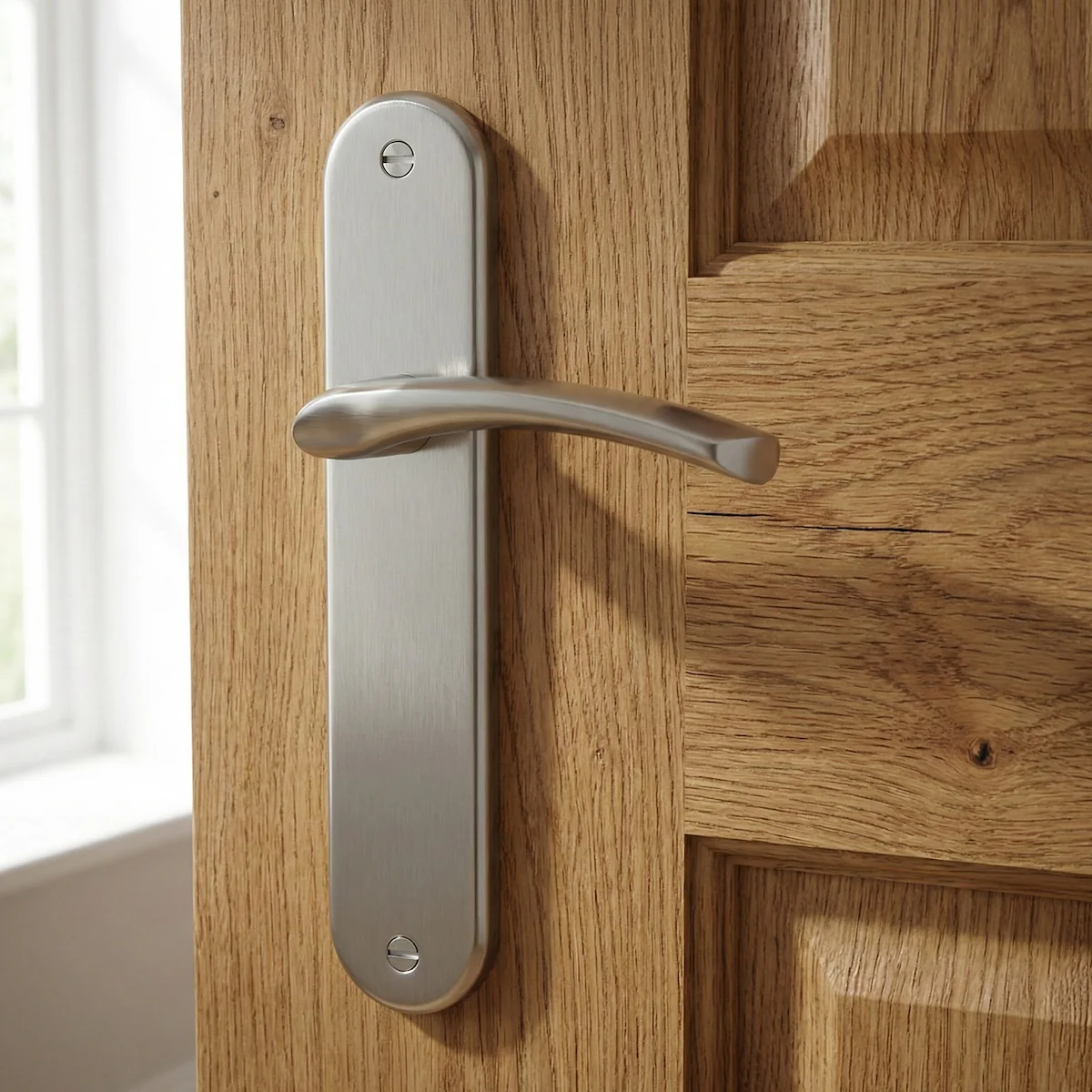Manilla modelo '553' de zamak con placa ovalada en acabado nÃquel satinado para puertas - Image 3