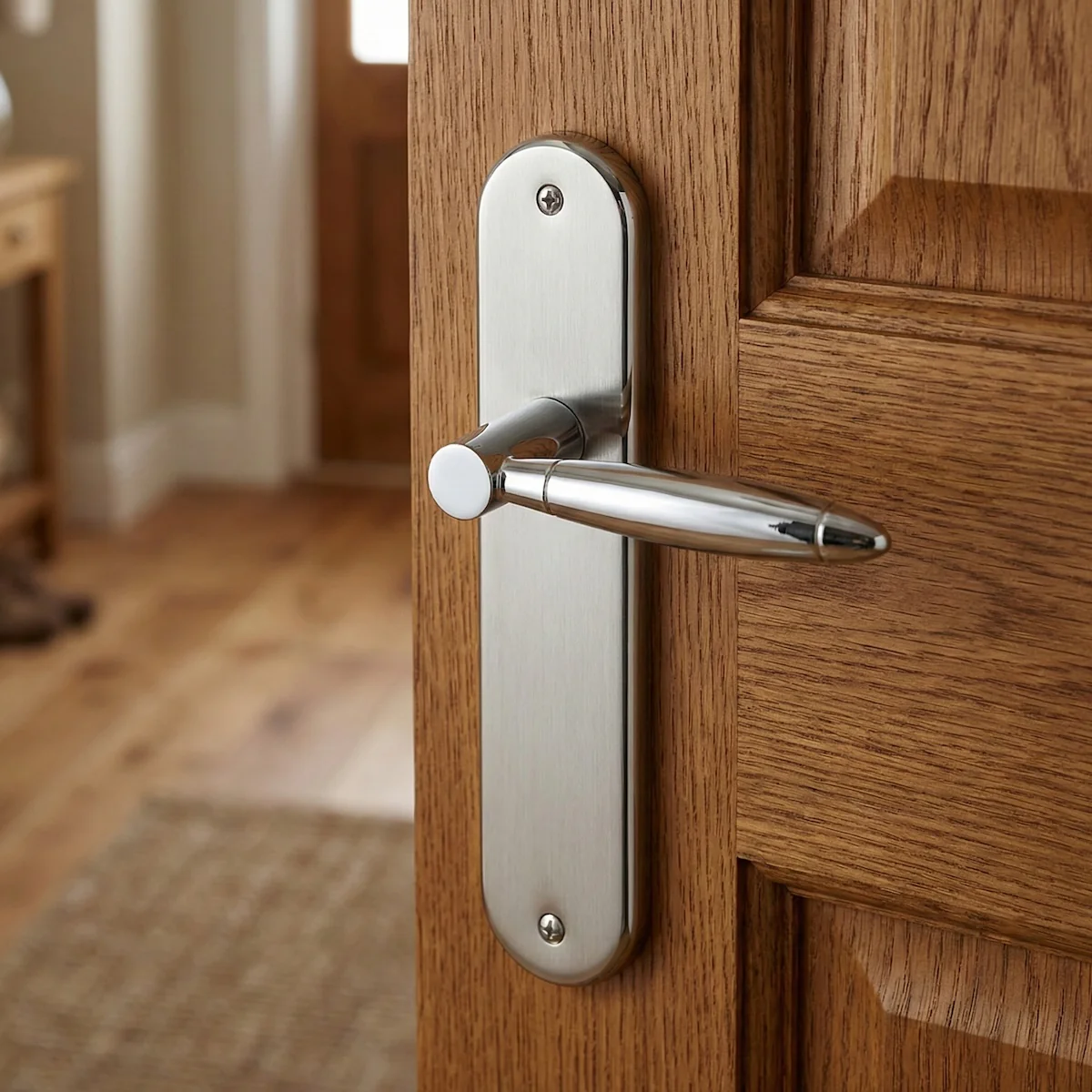 Manilla de zamak con placa ovalada acabado nÃquel combinado para puertas modelo '630' - Image 3