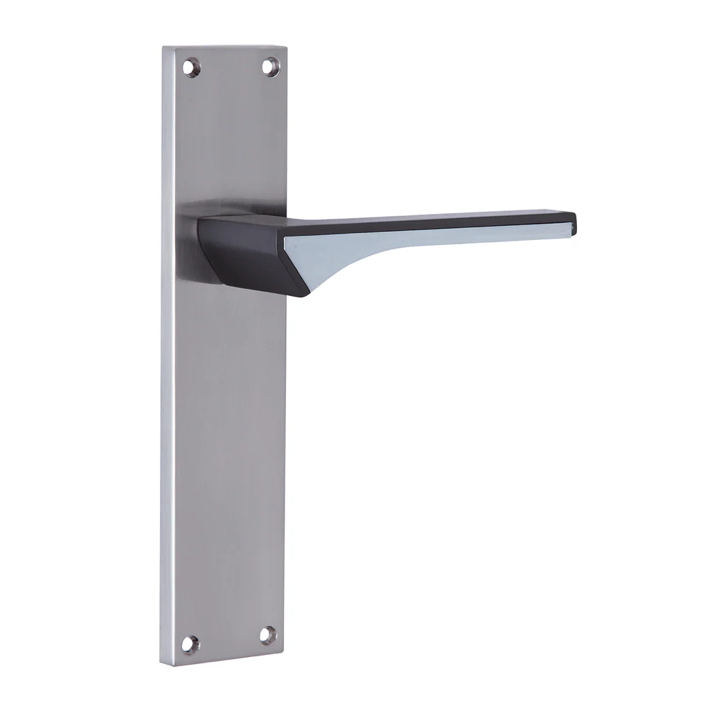 Manilla modelo '748' de zamak con placa rectangular acabado níquel satinado y grafito para puertas