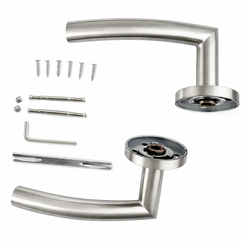 Manilla curva Nix tubular de acero inoxidable con Roseta Redonda para puertas - Image 4