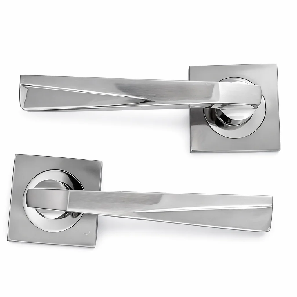 Manillas '208' de zamak con Roseta Cuadrada en acabado níquel satinado para puertas - Image 5