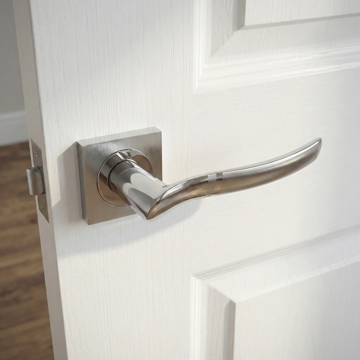 Manilla '230A' de aluminio en níquel combinado con roseta cuadrada para puertas - Image 2
