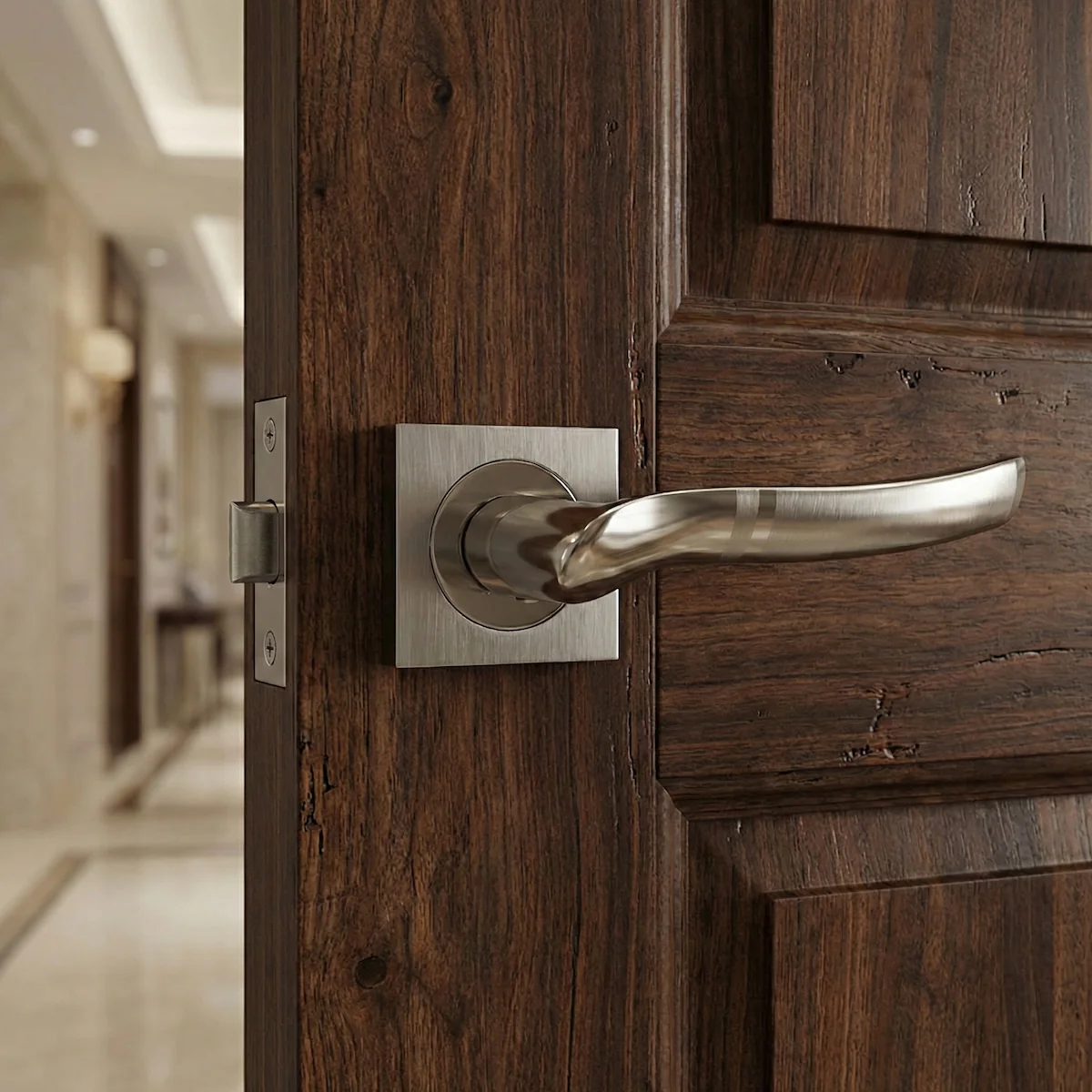 Manilla '230A' de aluminio en níquel combinado con roseta cuadrada para puertas - Image 4