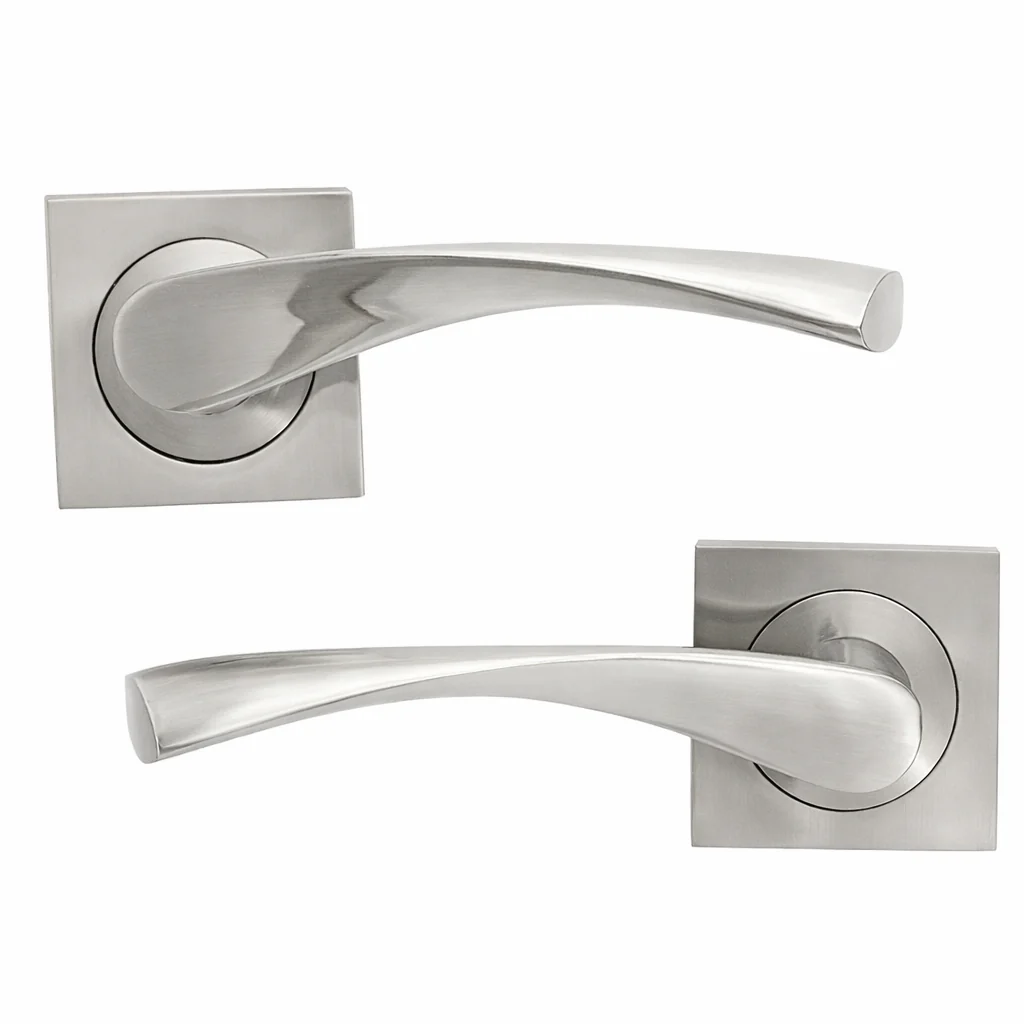 Manilla '130A' de aluminio en nÃquel satinado de roseta cuadrada para puertas - Image 6