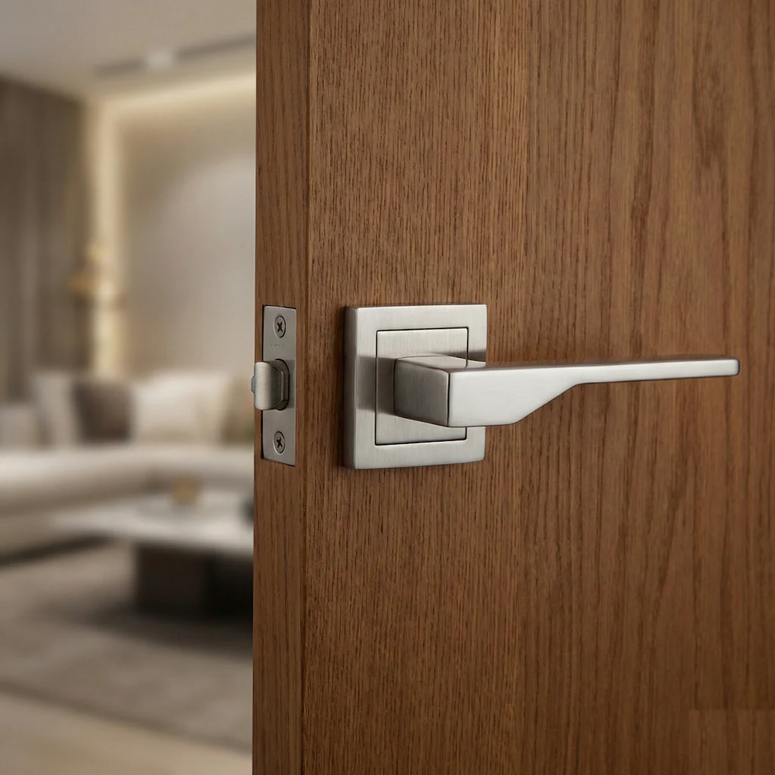 Manilla elegante de zamak con roseta cuadrada acabado níquel satinado para puertas modelo '520' - Image 2