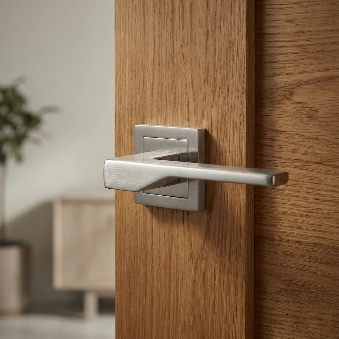 Manilla elegante de zamak con roseta cuadrada acabado níquel satinado para puertas modelo '520' - Image 4