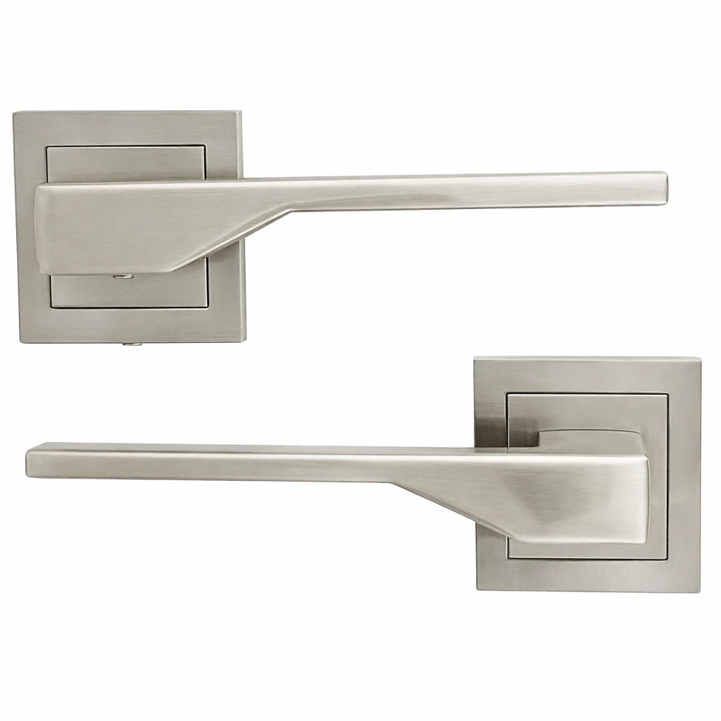 Manilla elegante de zamak con roseta cuadrada acabado níquel satinado para puertas modelo '520' - Image 5