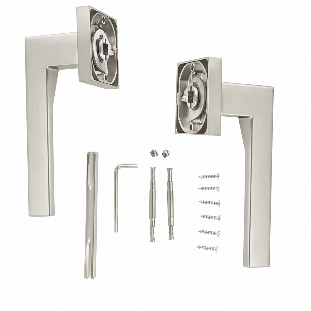 Manilla elegante de zamak con roseta cuadrada acabado níquel satinado para puertas modelo '520' - Image 6