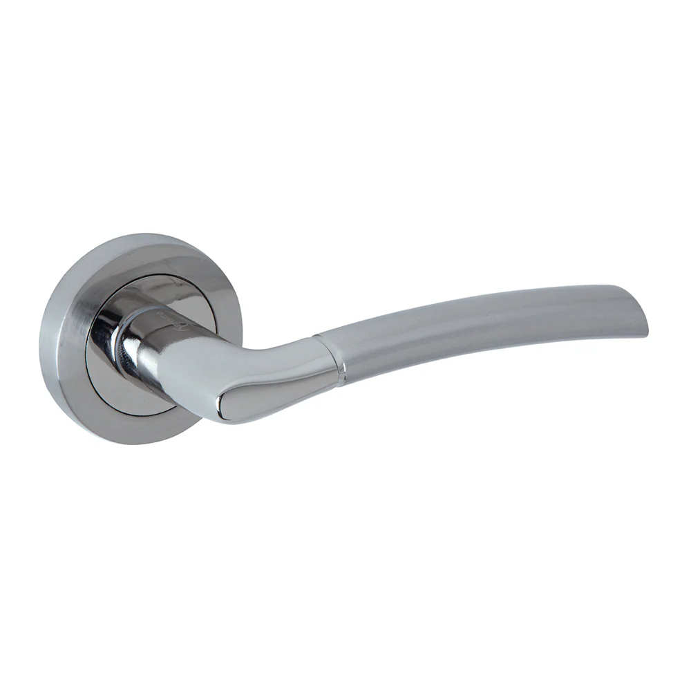 Manilla de aluminio Belenus con Roseta Redonda en acabado níquel combinado para puertas