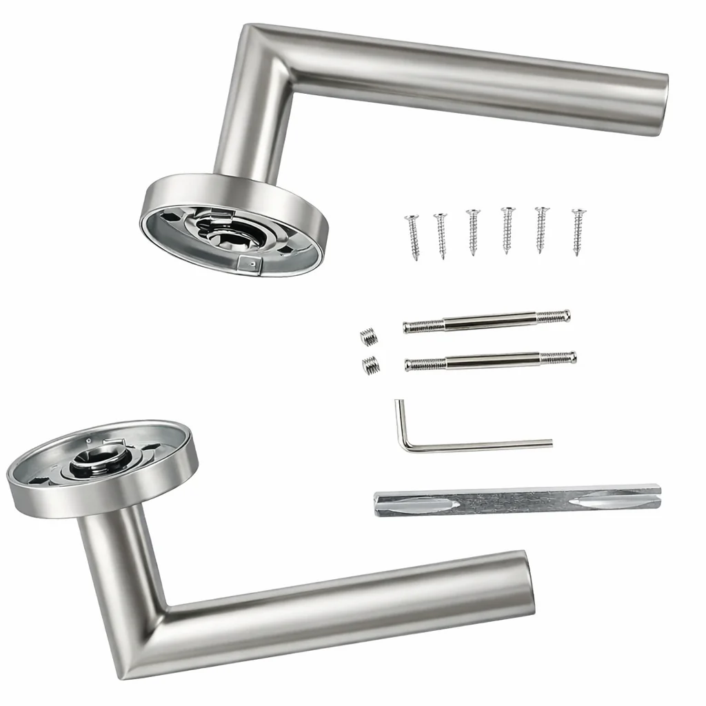 Manilla tubular Morrigan de acero inoxidable para puertas con Roseta Redonda - Image 4