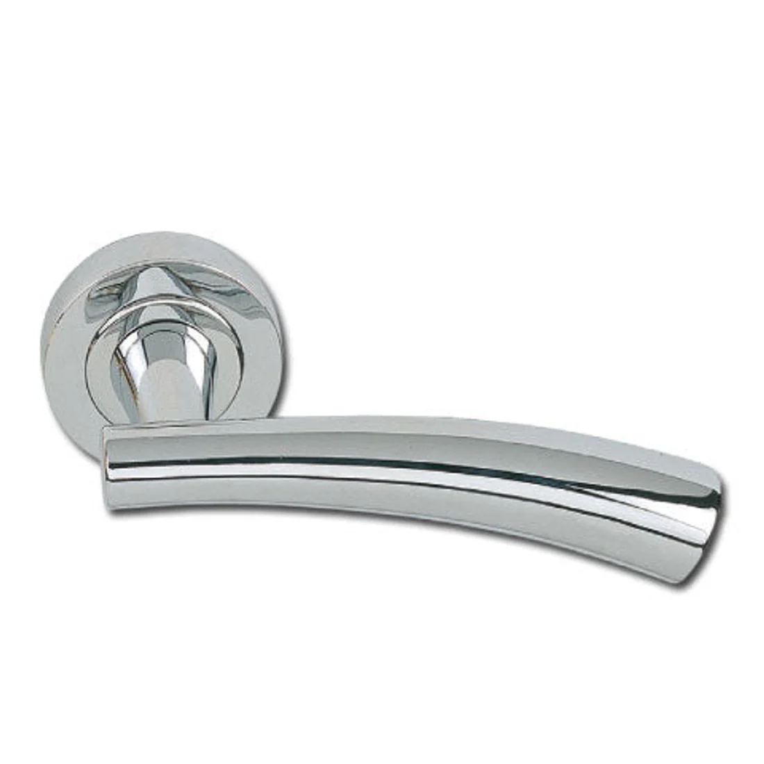 Manilla modelo '1001' curva con Roseta Redonda acabado Cromo Brillo para puertas