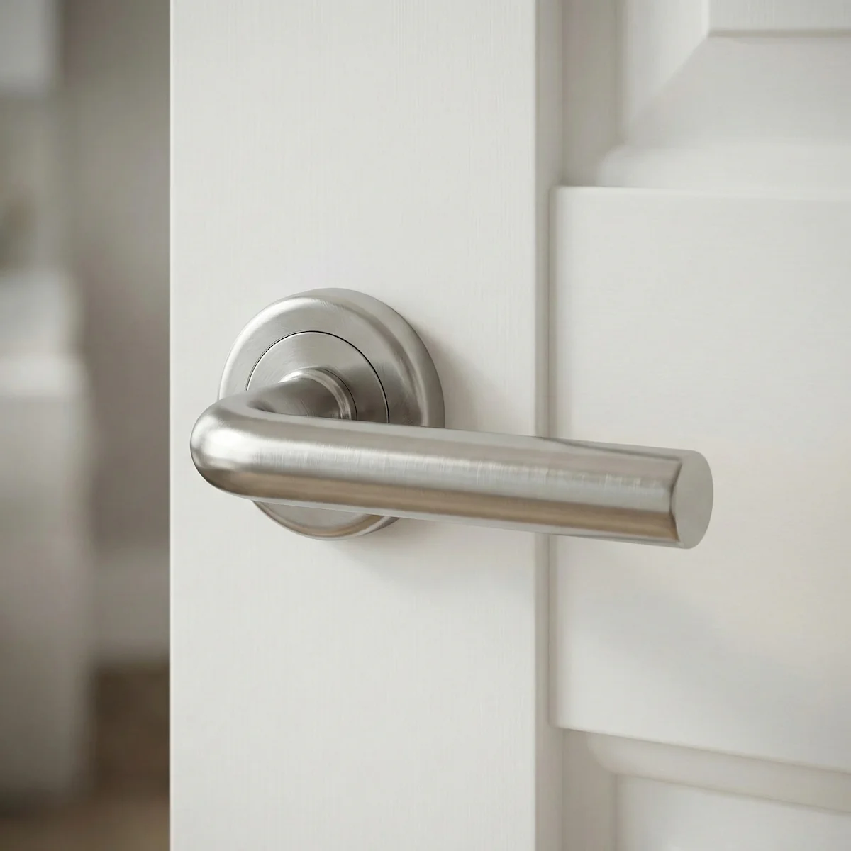 Manilla '443' de zamak con Roseta Redonda en acabado nÃquel satinado para puertas - Image 2