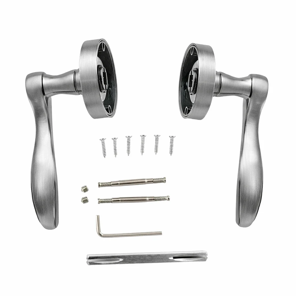 Manilla '3001' rústica de aluminio en nÃquel satinado con Roseta Redonda para puertas - Image 4
