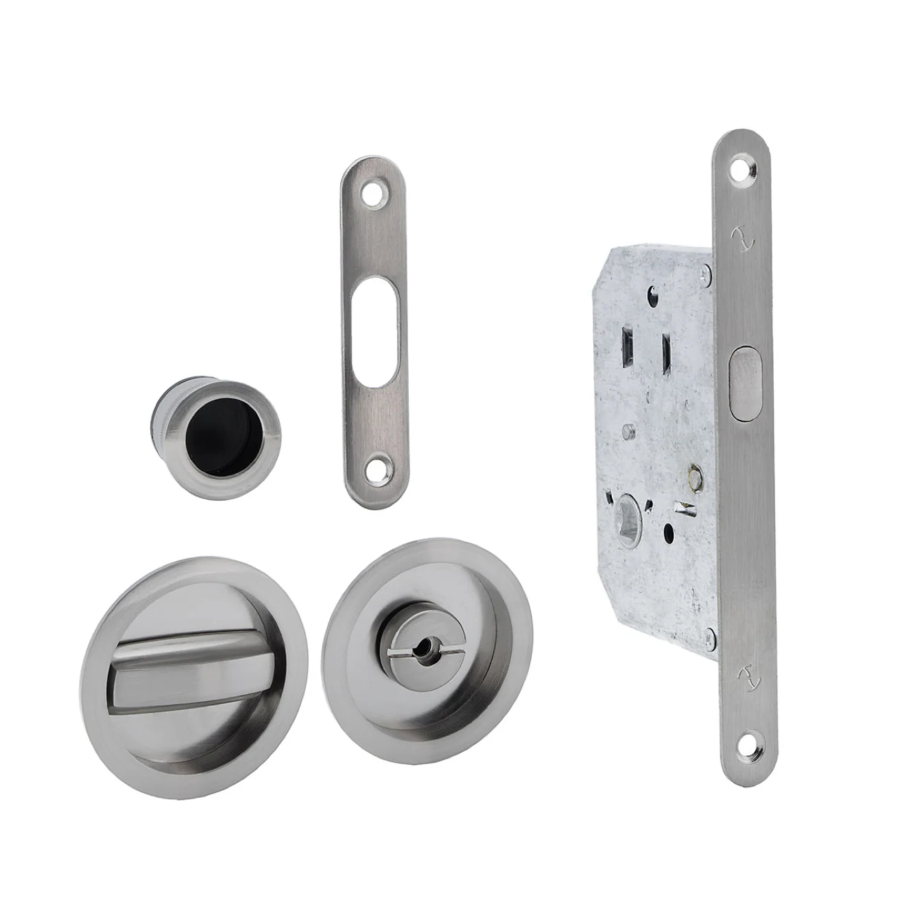 Kit para puerta corredera de picaporte más condena y uñeros redondos en acabado níquel satinado - Image 4