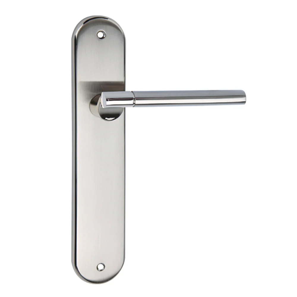 Manilla modelo '240' de zamak con placa ovalada acabado níquel combinado para puertas