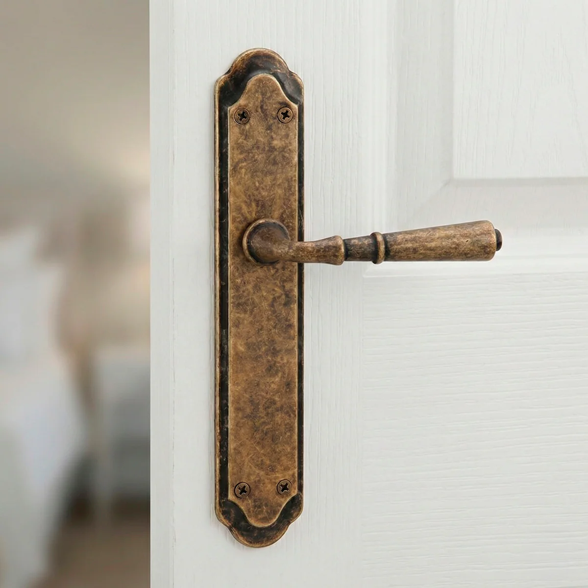 Manilla modelo '507' con placa rústica y acabado cuero envejecido para puertas - Image 3