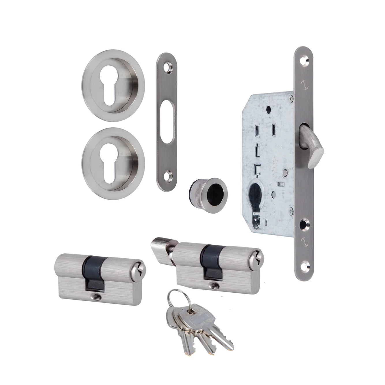 Kit para puerta corredera con cilindro en acabado níquel satinado - Image 3