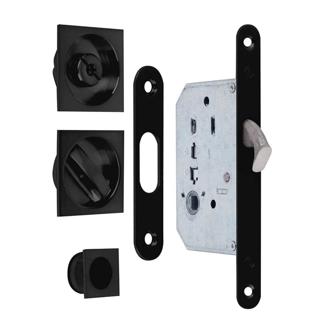 Kit para puerta corredera con condena y uñero cuadrado en acabado negro - Image 3