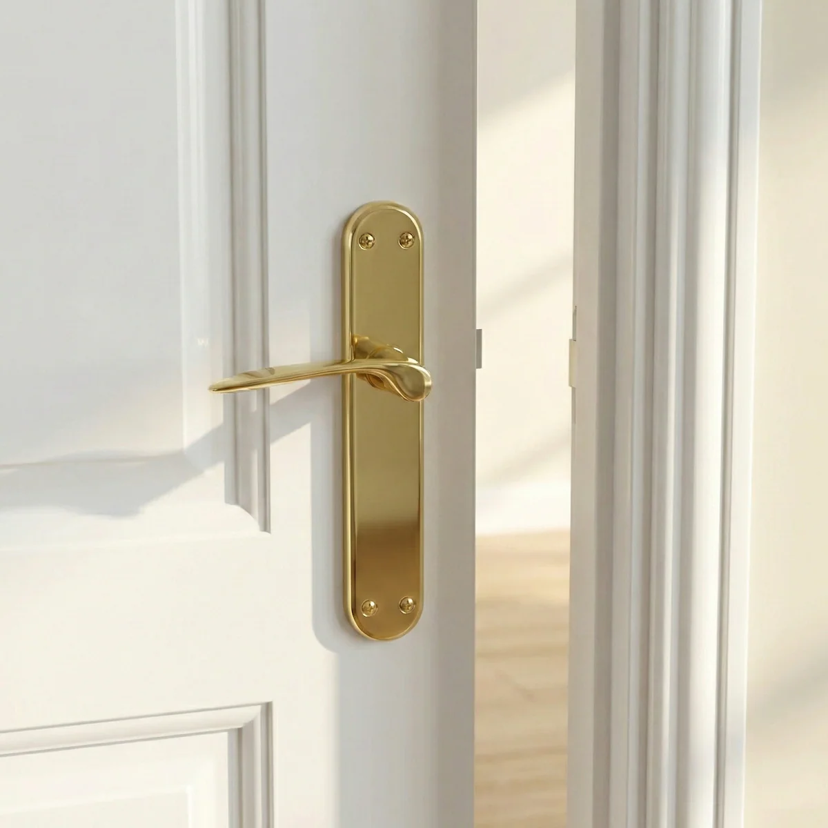 Manilla con placa ovalada de latón acabado dorado modelo Pep para puertas - Image 3