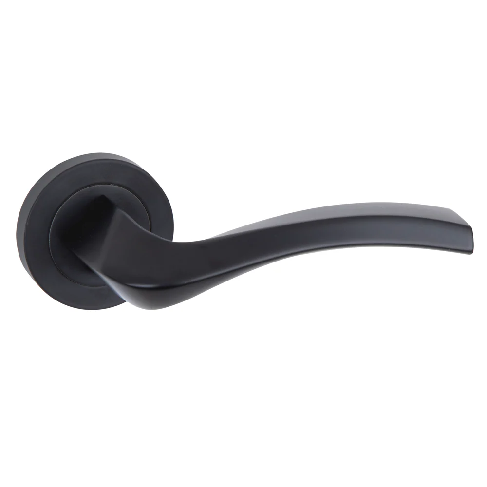 Manilla de aluminio modelo 1027 con roseta redonda en acabado negro para puertas