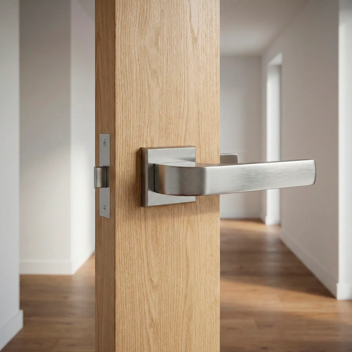 Manilla de zamak modelo 710 con roseta cuadrada en acabado níquel satinado para puertas - Image 3