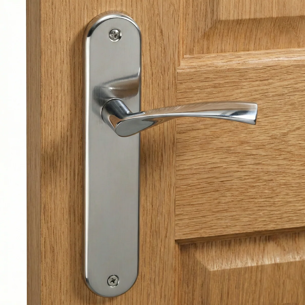 Manilla modelo '130' ola con placa ovalada de zamak para puertas en acabado níquel satinado - Image 3