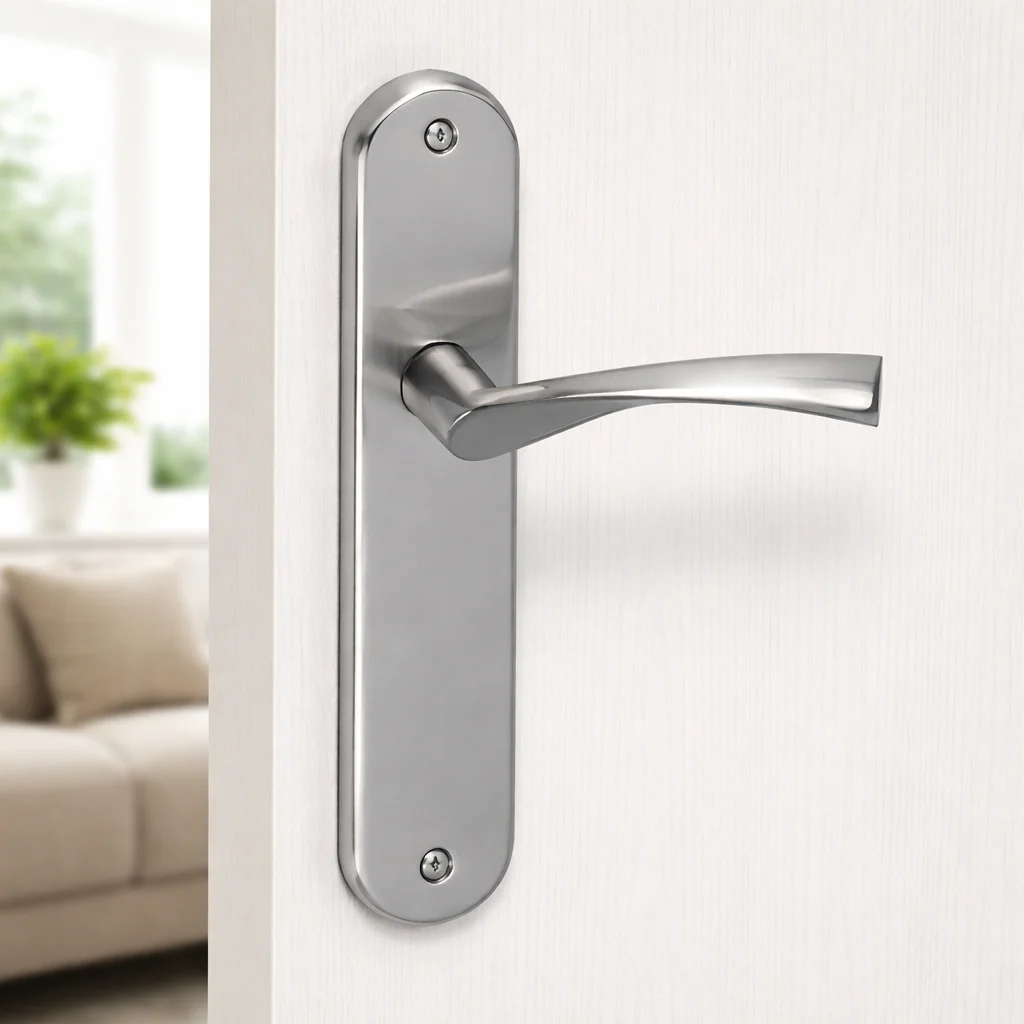 Manilla modelo '130' ola con placa ovalada de zamak para puertas en acabado níquel satinado - Image 4