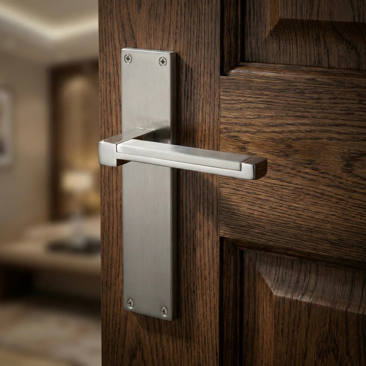 Manilla modelo 610 con placa rectangular de zamak acabado níquel satinado para puertas - Image 2