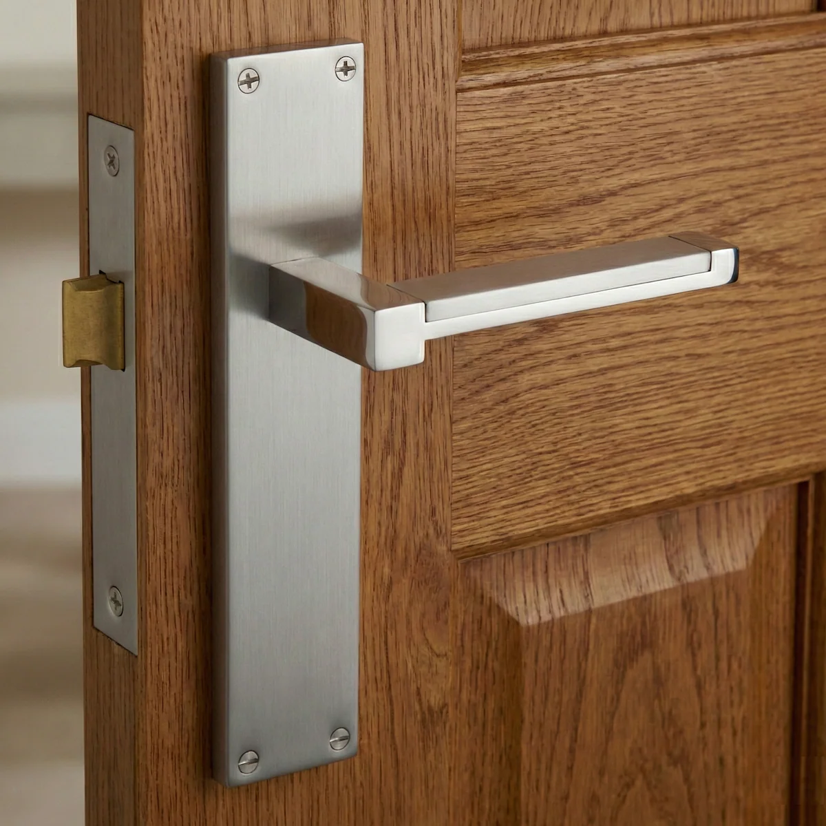Manilla modelo 610 con placa rectangular de zamak acabado níquel satinado para puertas - Image 4