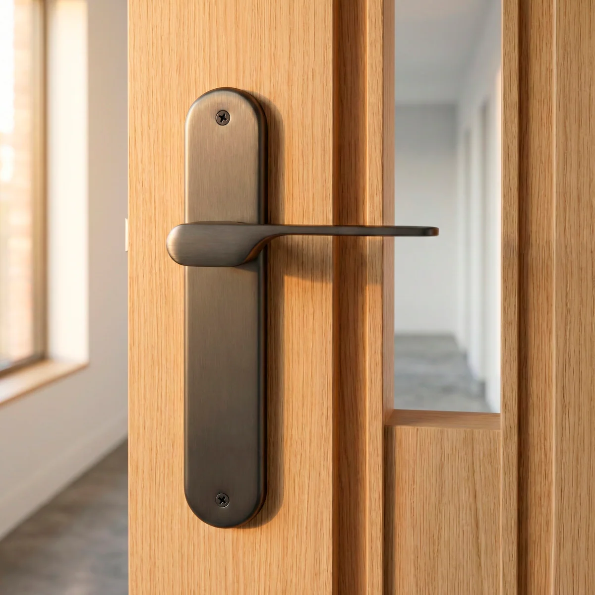 Manilla modelo '640' con placa oval para puertas de zamak en acabado grafito con asa moderna - Image 3
