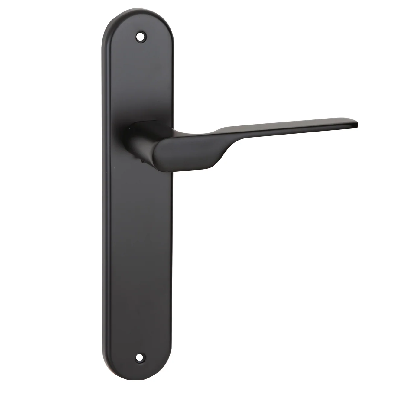 Manilla modelo '640' con placa oval para puertas de zamak en acabado negro con asa moderna