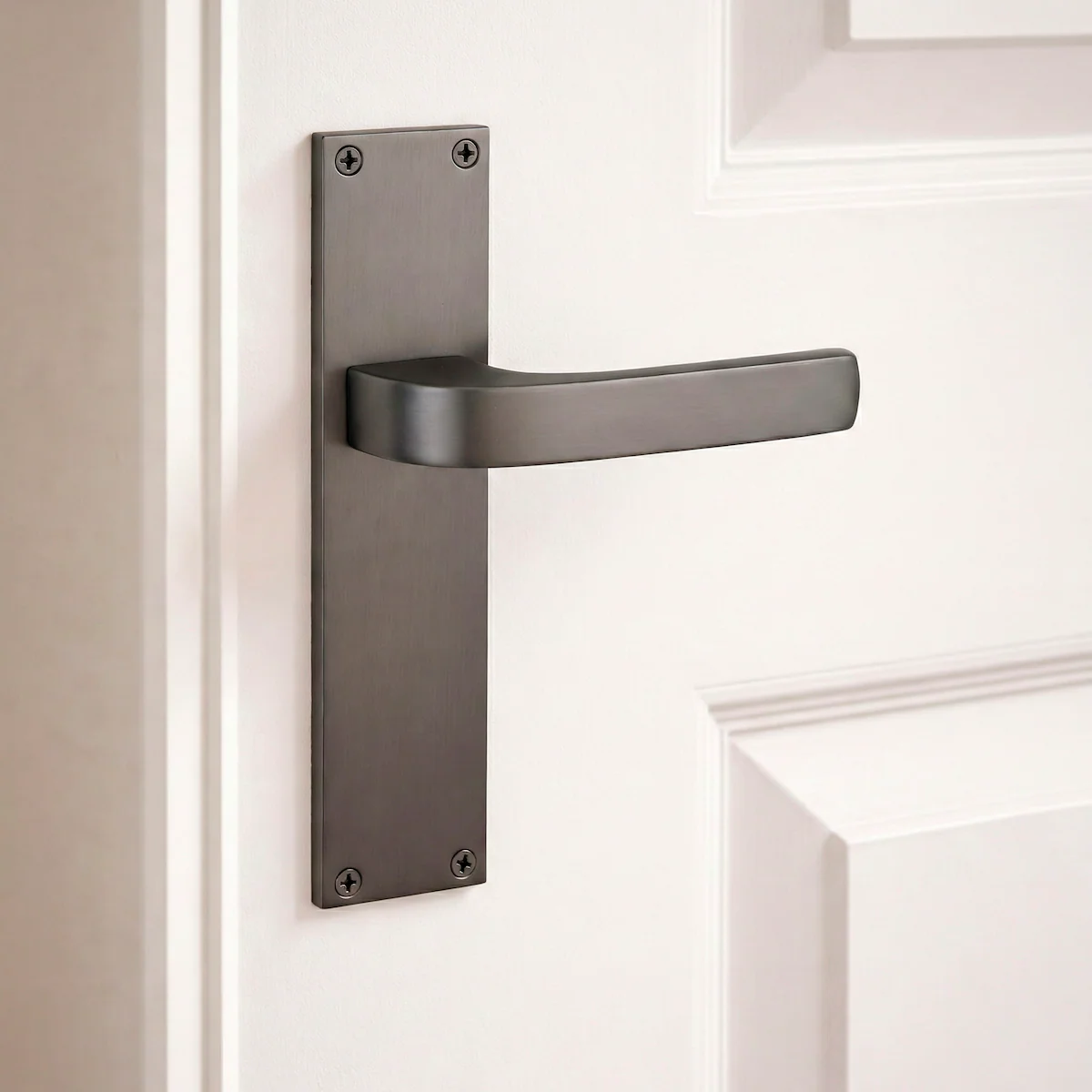 Manilla modelo '710' de zamak con placa rectangular acabado grafito para puertas - Image 3