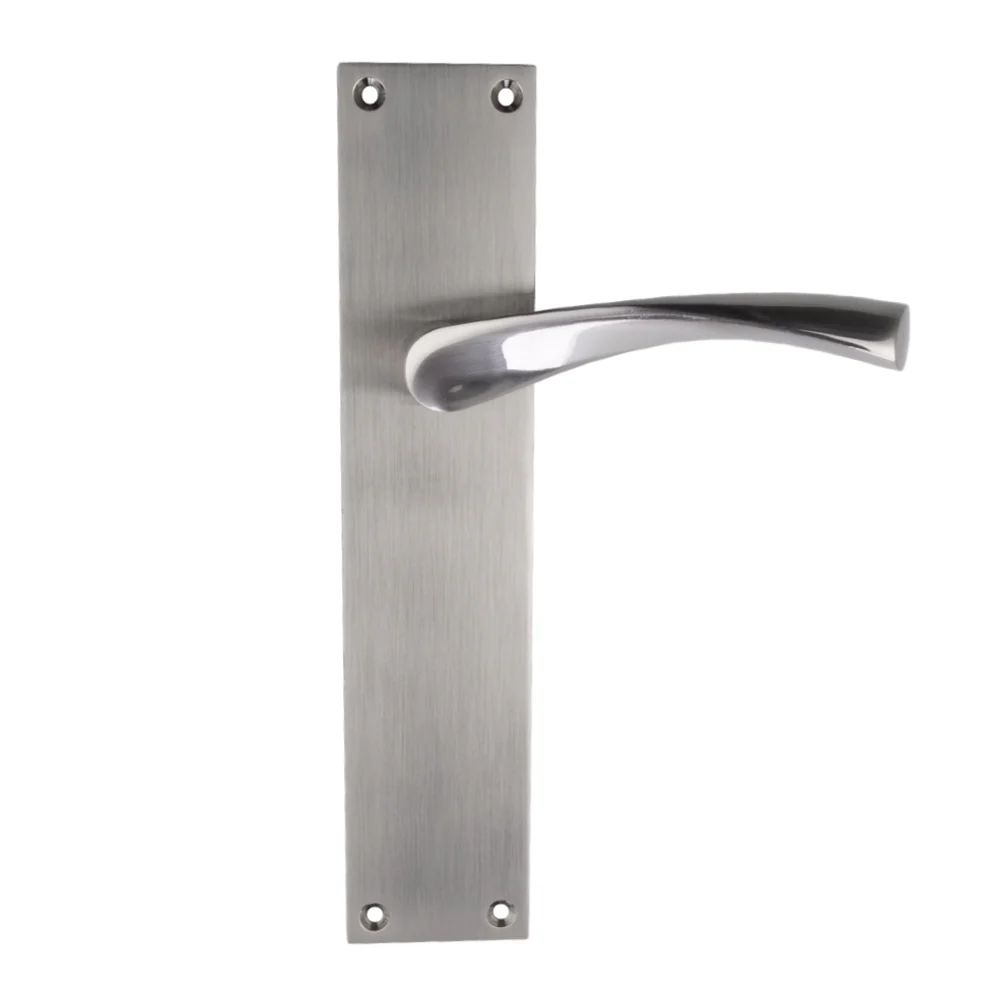Manilla ola con placa rectangular de aluminio para puertas en acabado níquel satinado modelo '130A'