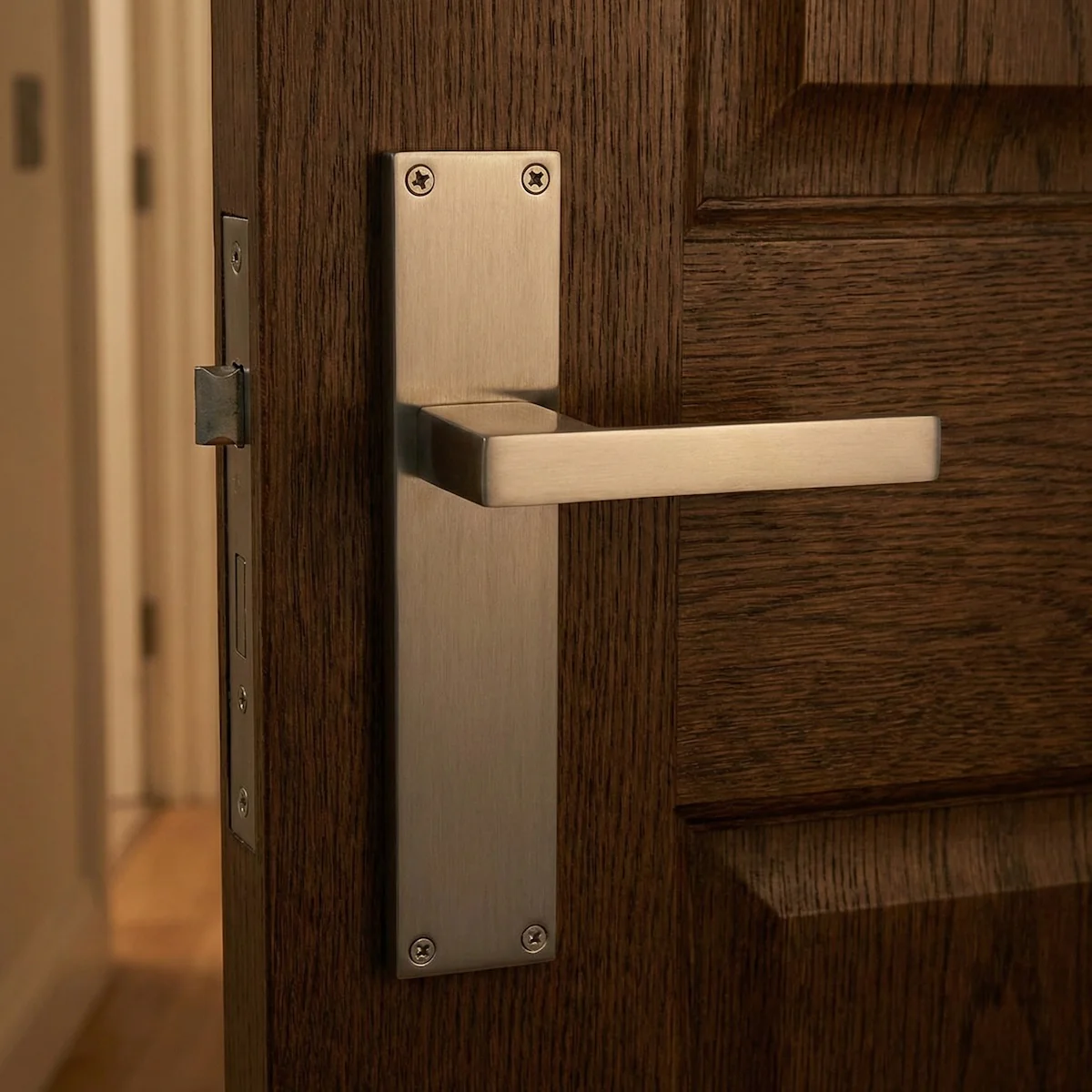 Manillas modelo '220' con placa de zamak rectangular para puertas acabado níquel satinado - Image 6