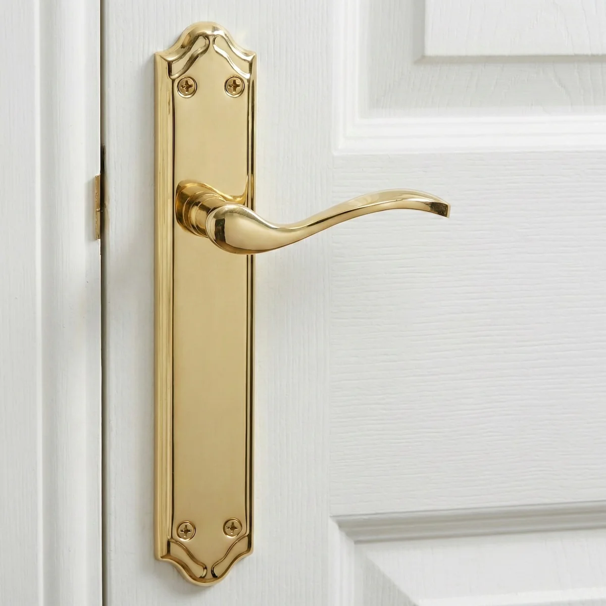 Manilla modelo LOREA PB con placa dorada brillante de aluminio para puertas - Image 3