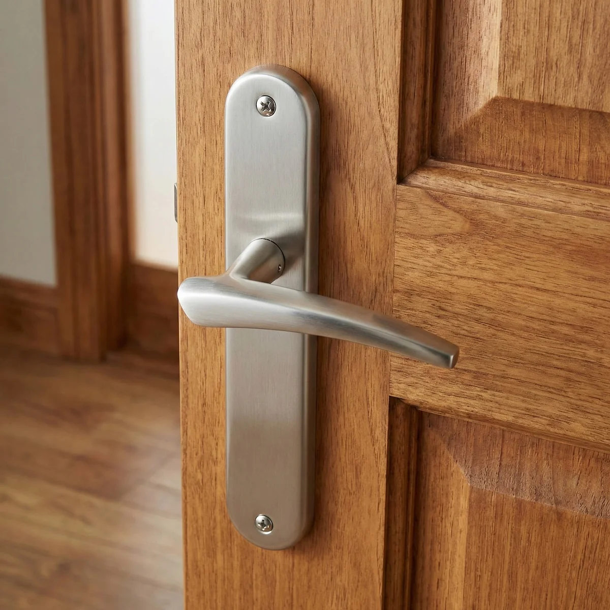 Manilla vanguardista con placa ovalada acabado níquel satinado para puertas modelo '330' - Image 3