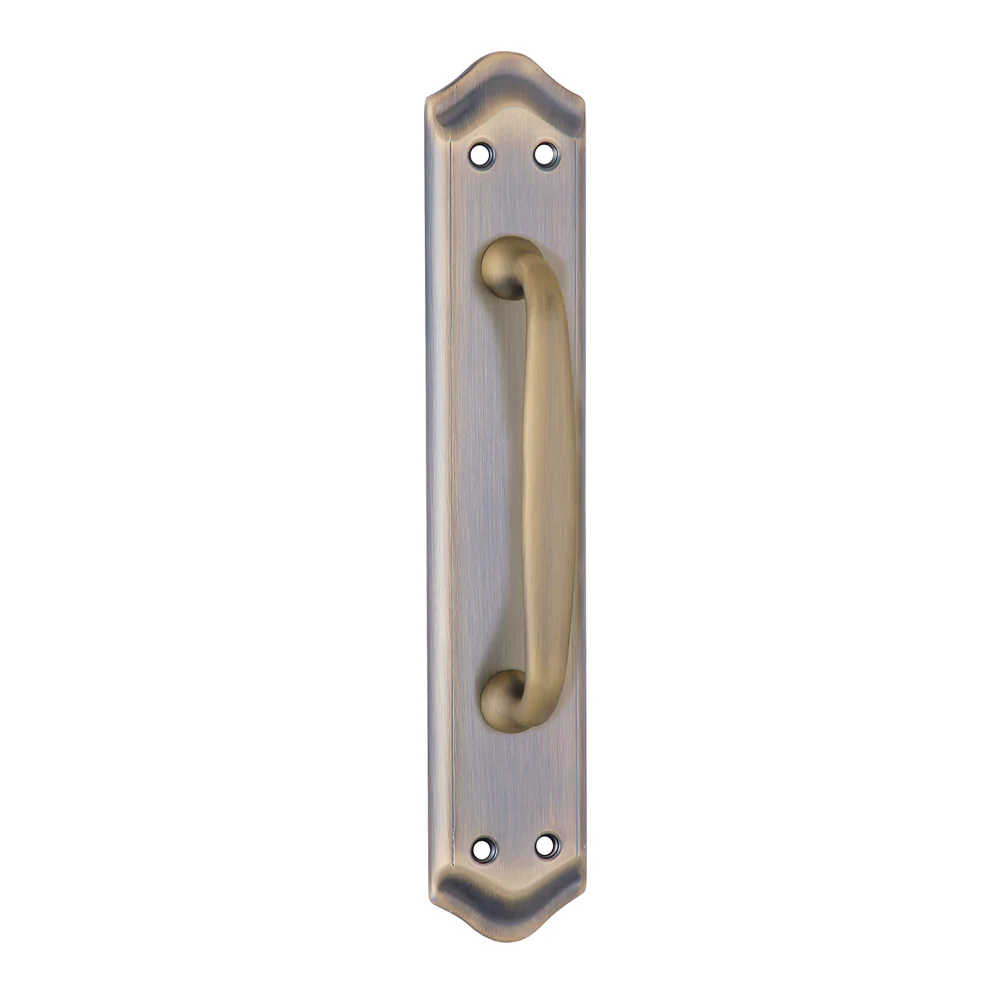 Manillón con Placa curva en acabado cuero, para puertas, modelo 884