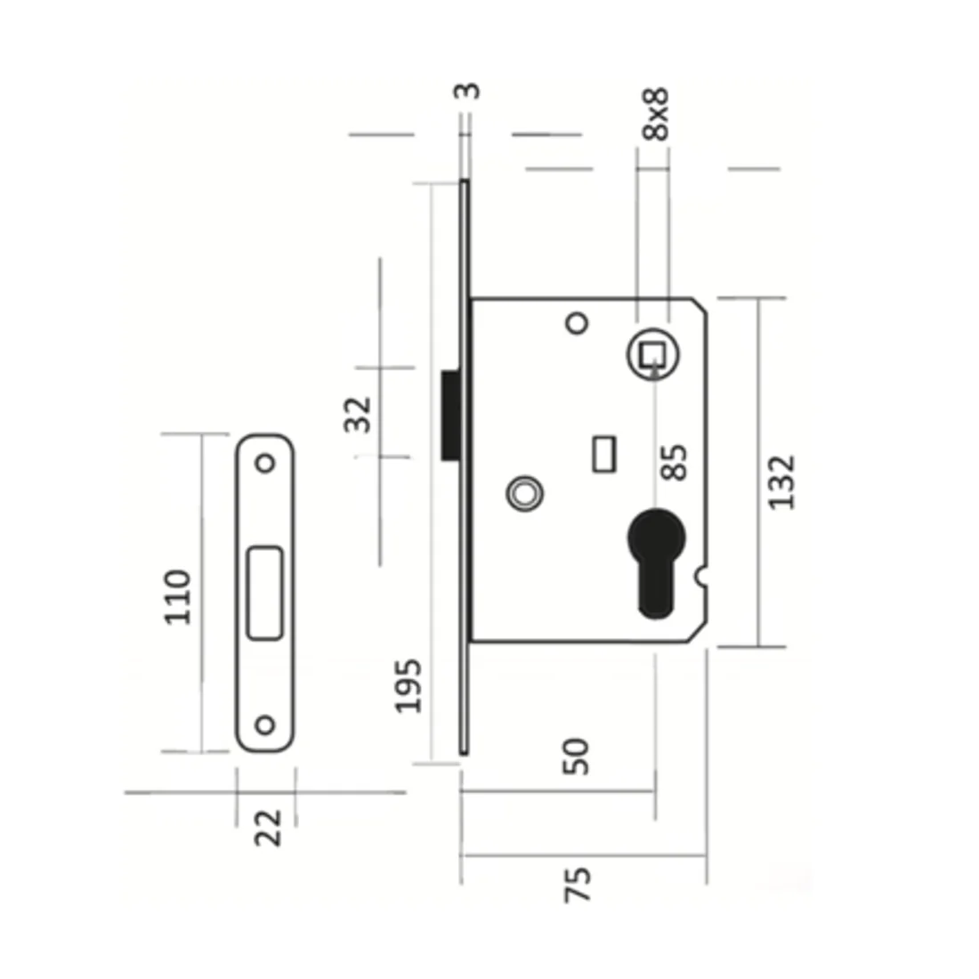 Cerradura magnética de embutir con Cilindro para puertas - Image 3
